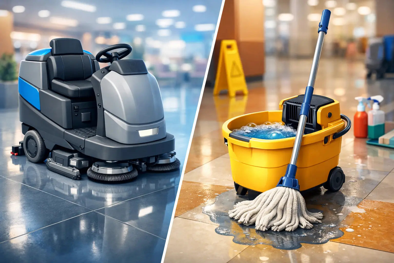 Floor Scrubber vs Mop Bucket for Busy Floors